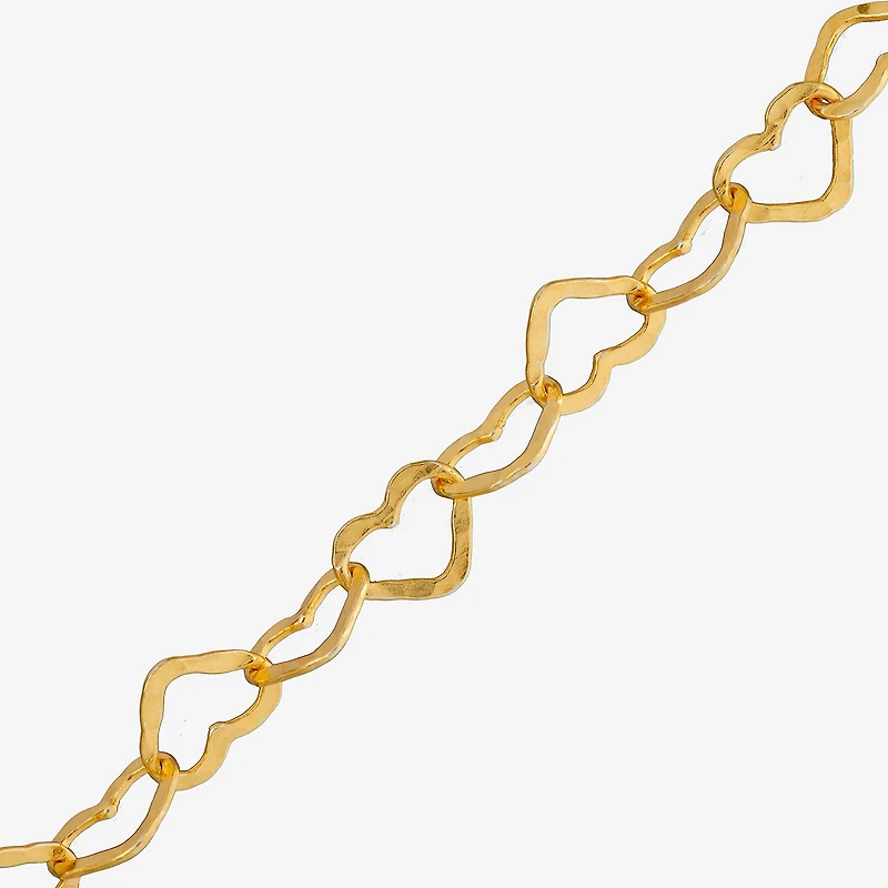 Made in Italy Womens 24K Gold Over Silver 7.5 Inch Solid Link Heart Chain Bracelet