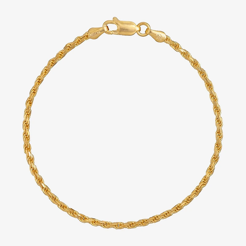 Made in Italy Mens 24K Gold Over Silver Inch Solid Rope Chain Bracelet