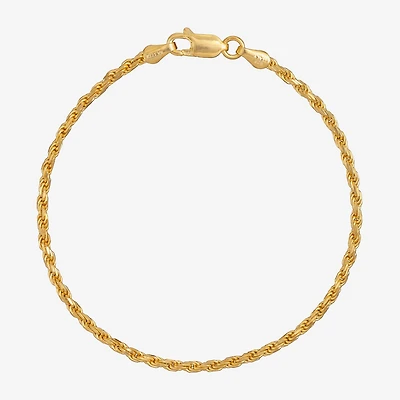 Made in Italy Mens 24K Gold Over Silver Inch Solid Rope Chain Bracelet