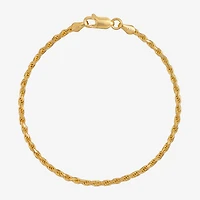 Made in Italy Mens 24K Gold Over Silver Inch Solid Rope Chain Bracelet