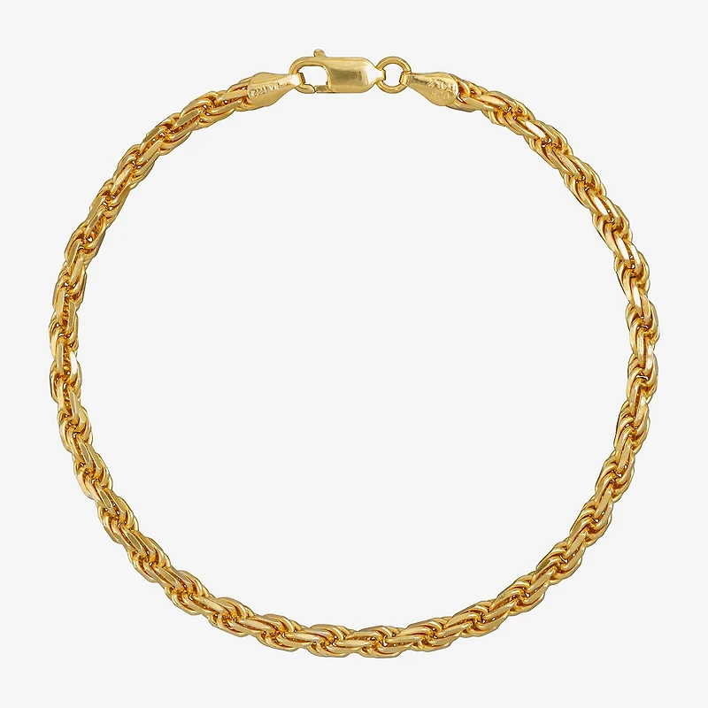Made in Italy Mens 24K Gold Over Silver 8 1/2 Inch Solid Rope Chain Bracelet