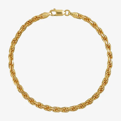 Made in Italy Mens 24K Gold Over Silver 8 1/2 Inch Solid Rope Chain Bracelet