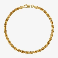 Made in Italy Mens 24K Gold Over Silver 8 1/2 Inch Solid Rope Chain Bracelet