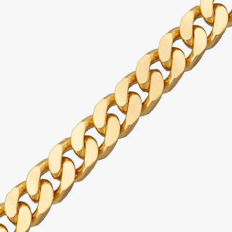 Made in Italy Mens 24K Gold Over Silver 8 1/2 Inch Solid Curb Chain Bracelet