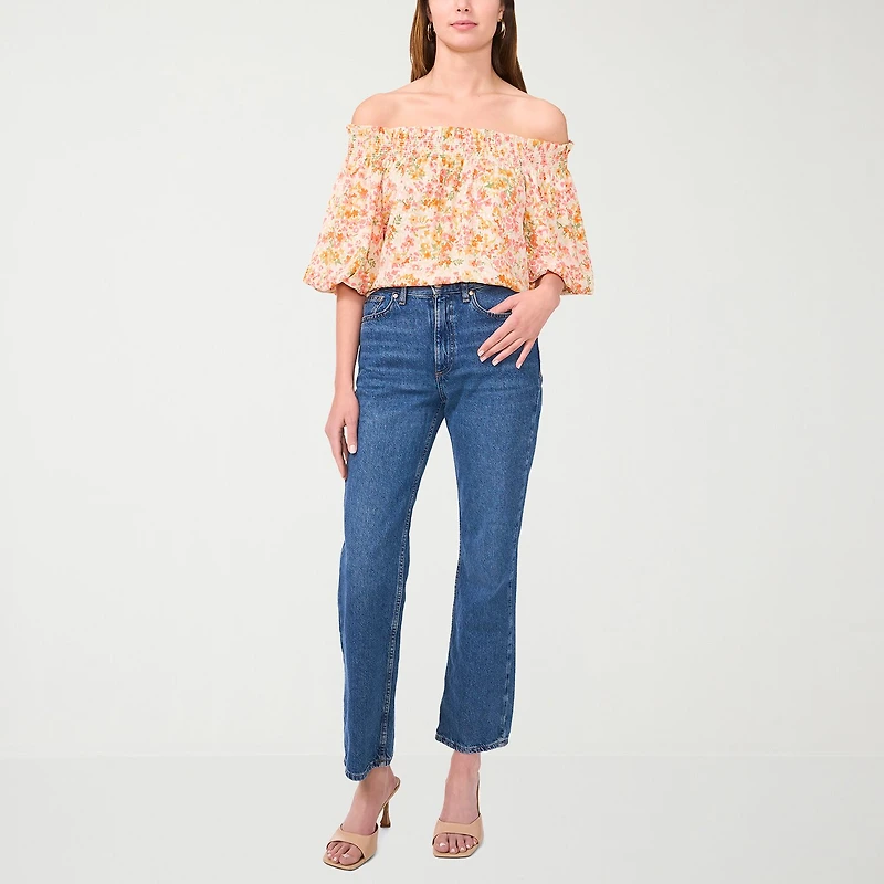 Sam And Jess Womens Straight Neck Short Sleeve Blouse
