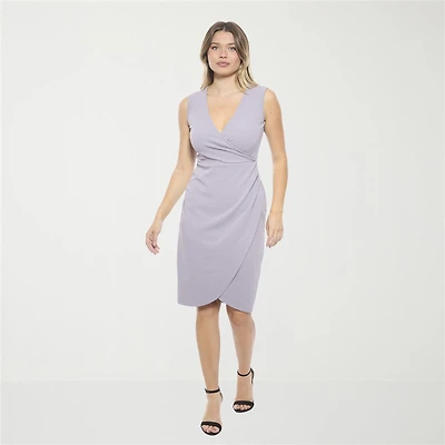 24seven Comfort Apparel Womens Sleeveless Midi Wrap Dress