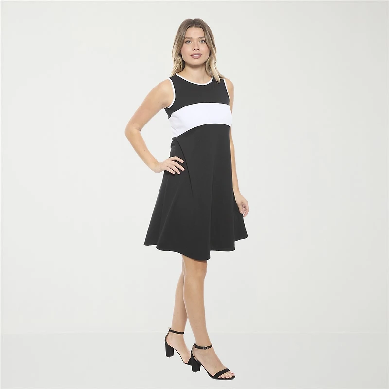 24seven Comfort Apparel Womens Round Neck Sleeveless Fit + Flare Dress