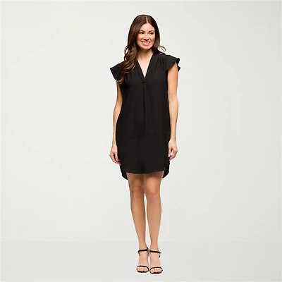 24seven Comfort Apparel Womens V Neck Short Sleeve Shift Dress
