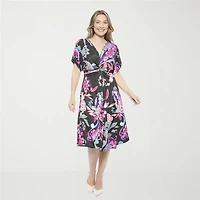 24seven Comfort Apparel Womens Short Sleeve Paisley Midi Wrap Dress