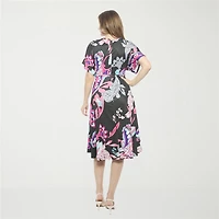 24seven Comfort Apparel Womens Short Sleeve Paisley Midi Wrap Dress
