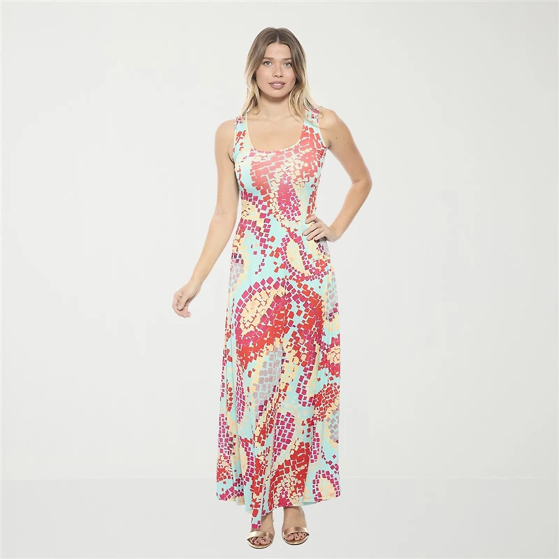 24seven Comfort Apparel Womens Scoop Neck Sleeveless Maxi Dress
