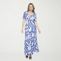 24seven Comfort Apparel Womens Scoop Neck Elbow Sleeve Maxi Dress