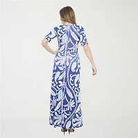 24seven Comfort Apparel Womens Scoop Neck Elbow Sleeve Maxi Dress