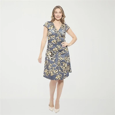 24seven Comfort Apparel Womens Short Sleeve Abstract Wrap Dress