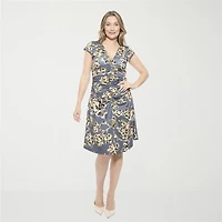 24seven Comfort Apparel Womens Short Sleeve Abstract Wrap Dress