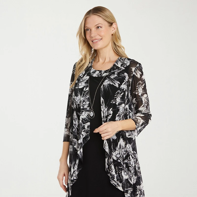 R & M Richards Womens Floral Jacket Dress With Removable Necklace