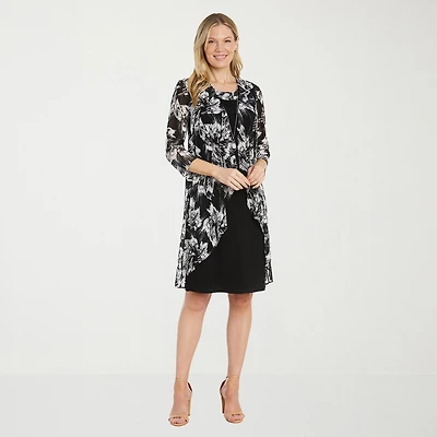 R & M Richards Womens Floral Jacket Dress With Removable Necklace