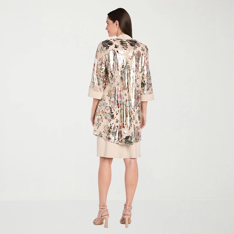 R & M Richards Womens Floral Jacket Dress With Removable Necklace