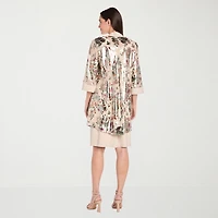 R & M Richards Womens Floral Jacket Dress With Removable Necklace