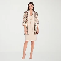 R & M Richards Womens Floral Jacket Dress With Removable Necklace