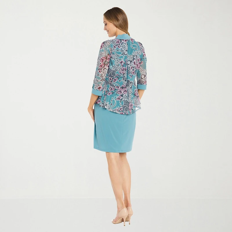R & M Richards Womens Floral Jacket Dress With Removable Necklace