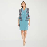R & M Richards Womens Floral Jacket Dress With Removable Necklace