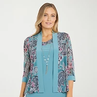 R & M Richards Womens Floral Jacket Dress With Removable Necklace