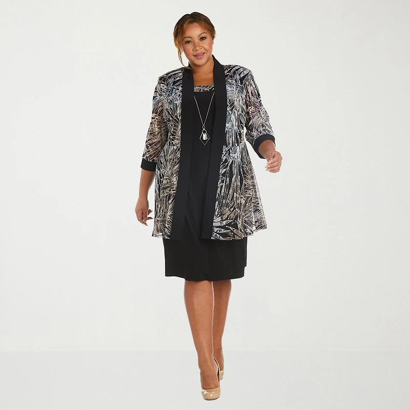 R & M Richards Womens Plus Leaf Jacket Dress