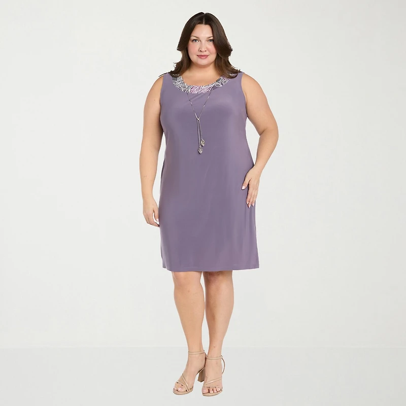 R & M Richards Womens Plus Floral Jacket Dress With Removable Necklace