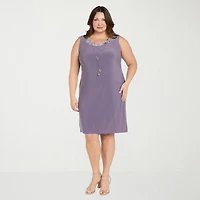 R & M Richards Womens Plus Floral Jacket Dress With Removable Necklace