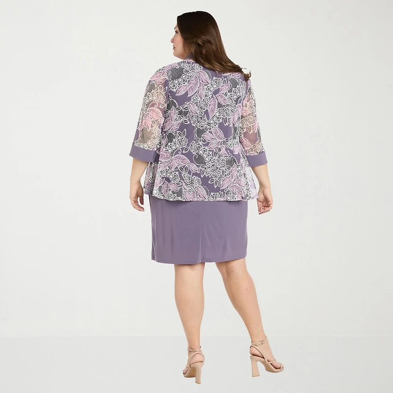 R & M Richards Womens Plus Floral Jacket Dress With Removable Necklace