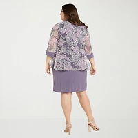 R & M Richards Womens Plus Floral Jacket Dress With Removable Necklace