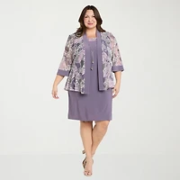 R & M Richards Womens Plus Floral Jacket Dress With Removable Necklace