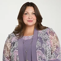 R & M Richards Womens Plus Floral Jacket Dress With Removable Necklace