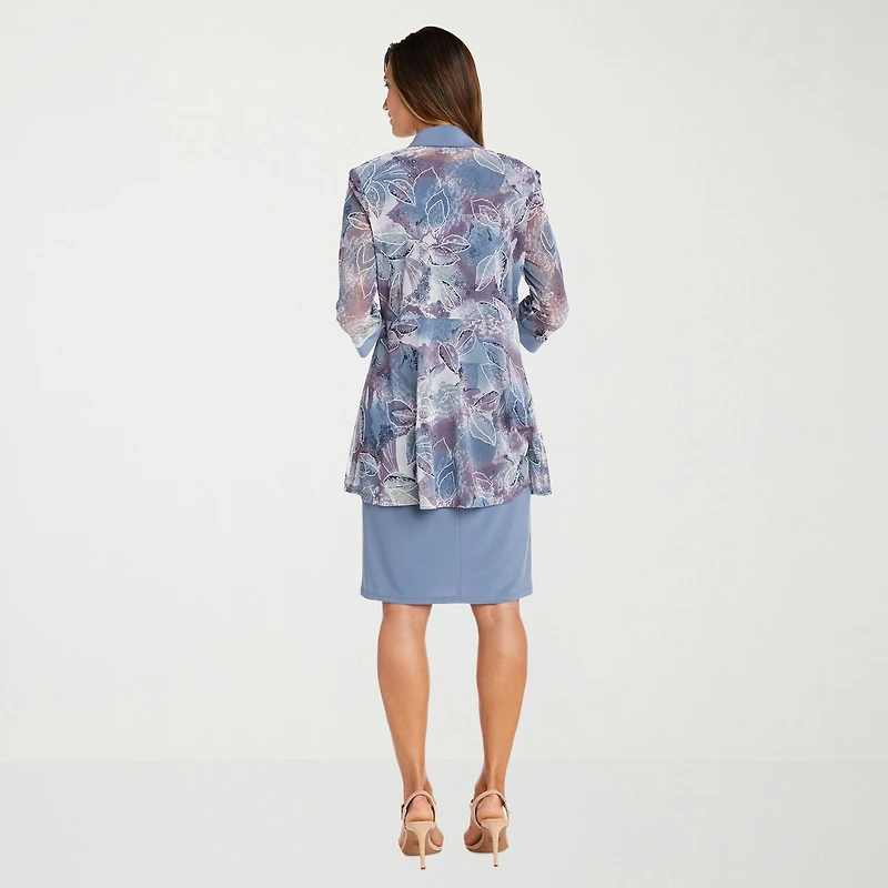 R & M Richards Womens Leaf Jacket Dress With Removable Necklace