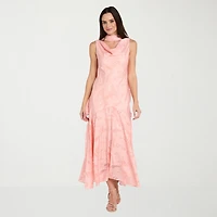 R & M Richards Womens High-Low Cowl Neck Sleeveless Floral Evening Gown