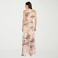 R & M Richards Womens Halter Neck Sleeveless Floral Evening Gown