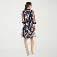 R & M Richards Womens Floral Jacket Dress With Removable Necklace