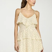 belle vie Womens V Neck Sleeveless Polka Dot Fit + Flare Dress