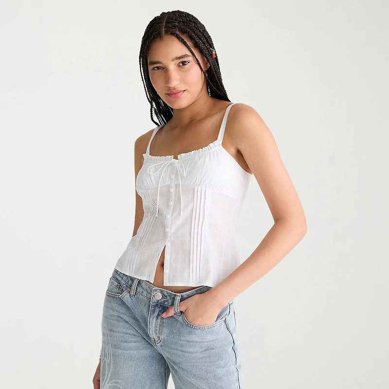 AEROPOSTALE Womens Juniors Spaghetti Straps Sleeveless Regular Fit Button-Down Shirt