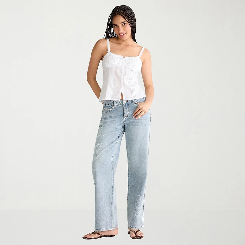 AEROPOSTALE Womens Juniors Spaghetti Straps Sleeveless Regular Fit Button-Down Shirt