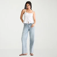 AEROPOSTALE Womens Juniors Spaghetti Straps Sleeveless Regular Fit Button-Down Shirt