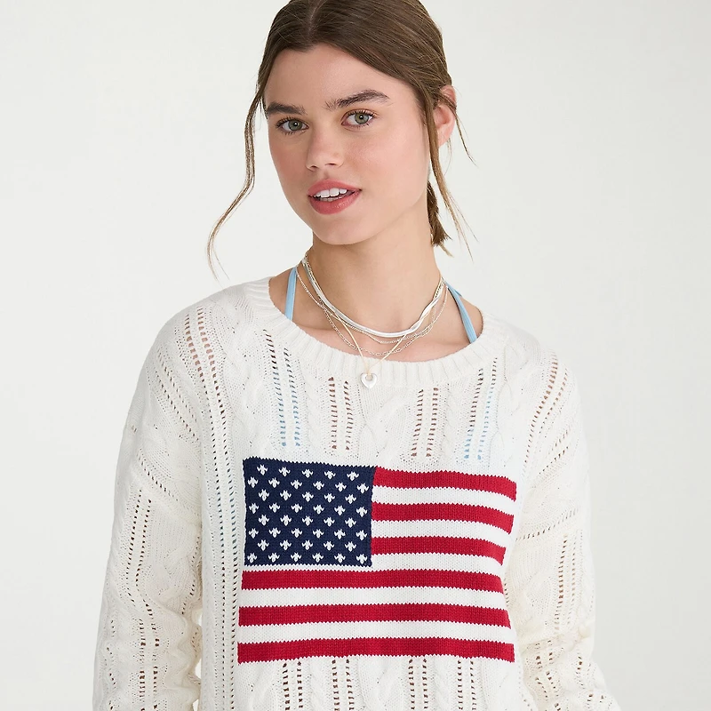 AEROPOSTALE Juniors Womens Crew Neck Long Sleeve Cable Knit Pullover Sweater
