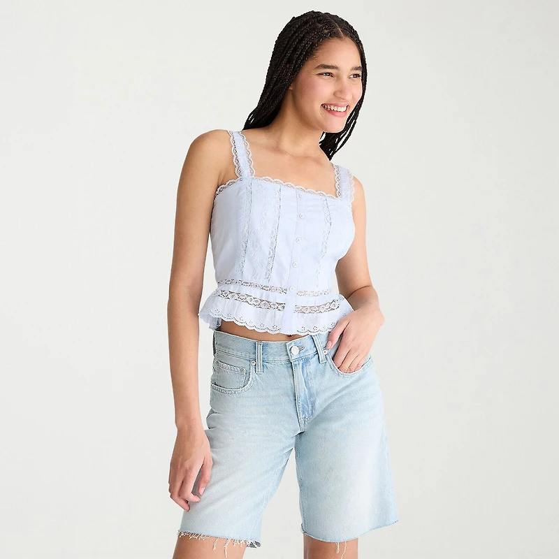 AEROPOSTALE Womens Juniors Square Neck Sleeveless Peplum Top