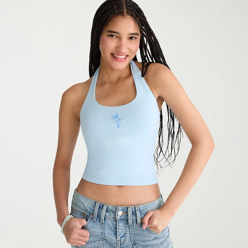 AEROPOSTALE Womens Juniors Halter Neck Sleeveless Tank Top