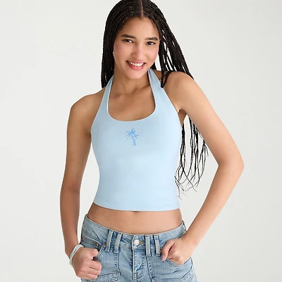AEROPOSTALE Womens Juniors Halter Neck Sleeveless Tank Top