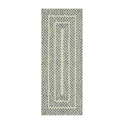 Maples Braided Squares Blue Indoor Rectangular Runner