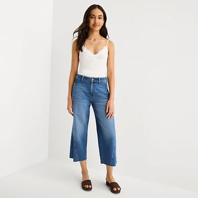 a.n.a Womens High Rise Frayed Hem Cropped Jean