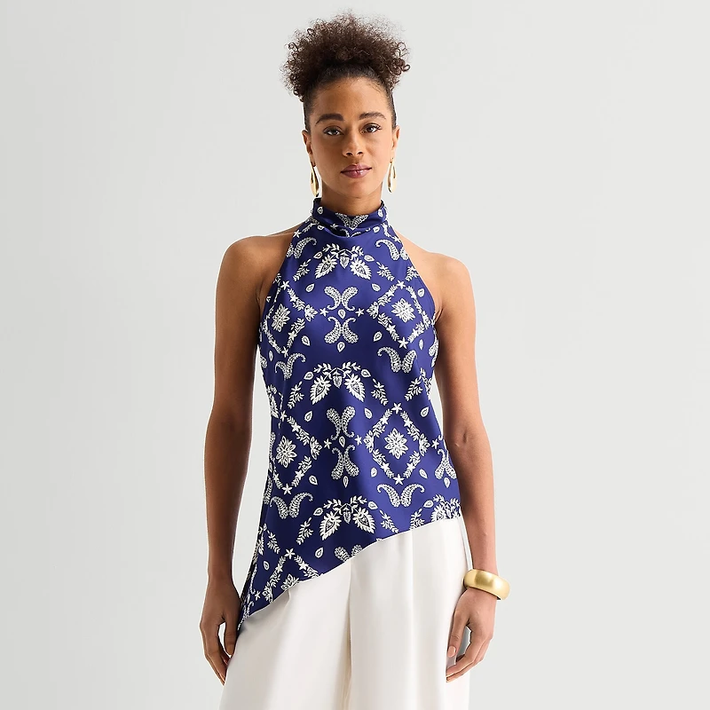 Worthington Womens Sleeveless Mock Neck Top