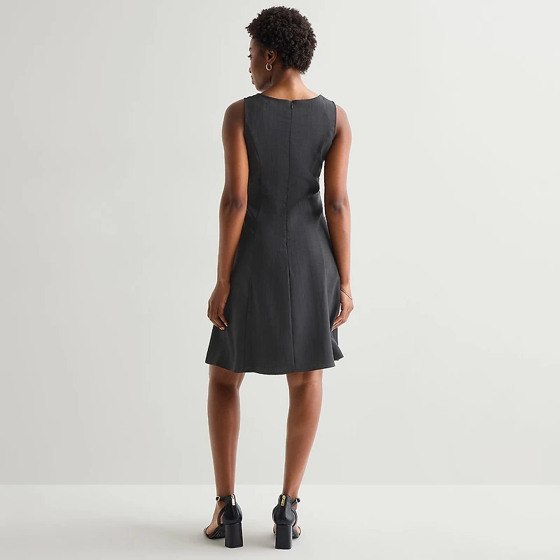 Perceptions Womens Round Neck Sleeveless Fit + Flare Dress